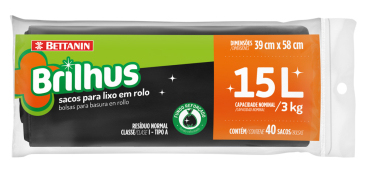 BRILHUS SACO LIXO 15L ROLO 40 UNID