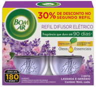 BOM AR DIFUSOR ELETRICO LAVANDA E GERANIO 2 REFIL 16ML 30% DESC