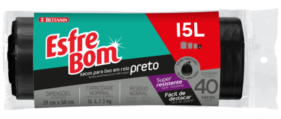 ESFREBOM SACO PARA LIXO 15 L PRETO ROLO 40UNID