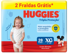 FRALDA HUGGIES RAPIDA ABSORCAO XG PROMO L28P26 MEGUINHA
