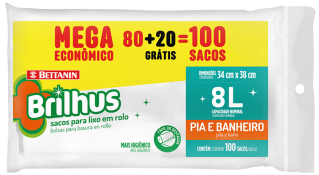 BRILHUS SACO P/ LIXO 08L PIA E BANHEIRO *ROLO* MEGA 100UNID.