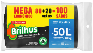 BRILHUS SACO P/ LIXO 50L *ROLO* MEGA 100 UNID.