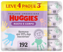 HUGGIES TOALHAS UMEDECIDAS ROSTO E CORPO LEVE 4 PAGUE 3 48UNID